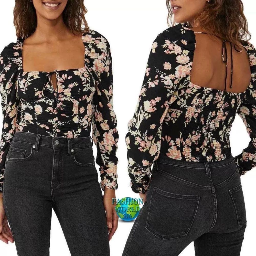 NWT Free People Semi-Sheer Hilary Floral Printed Smock Back Top Size: XL